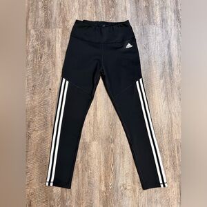 Womens ADIDAS CLIMALITE Women's Black High-Rise Leggings w/ White Stripes Sz S